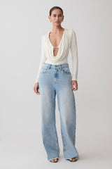 Ren Cowl Long Sleeve Slinky Bodysuit - Ivory