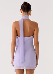 Melisande Scarf Neck Mini Dress - Lavender
