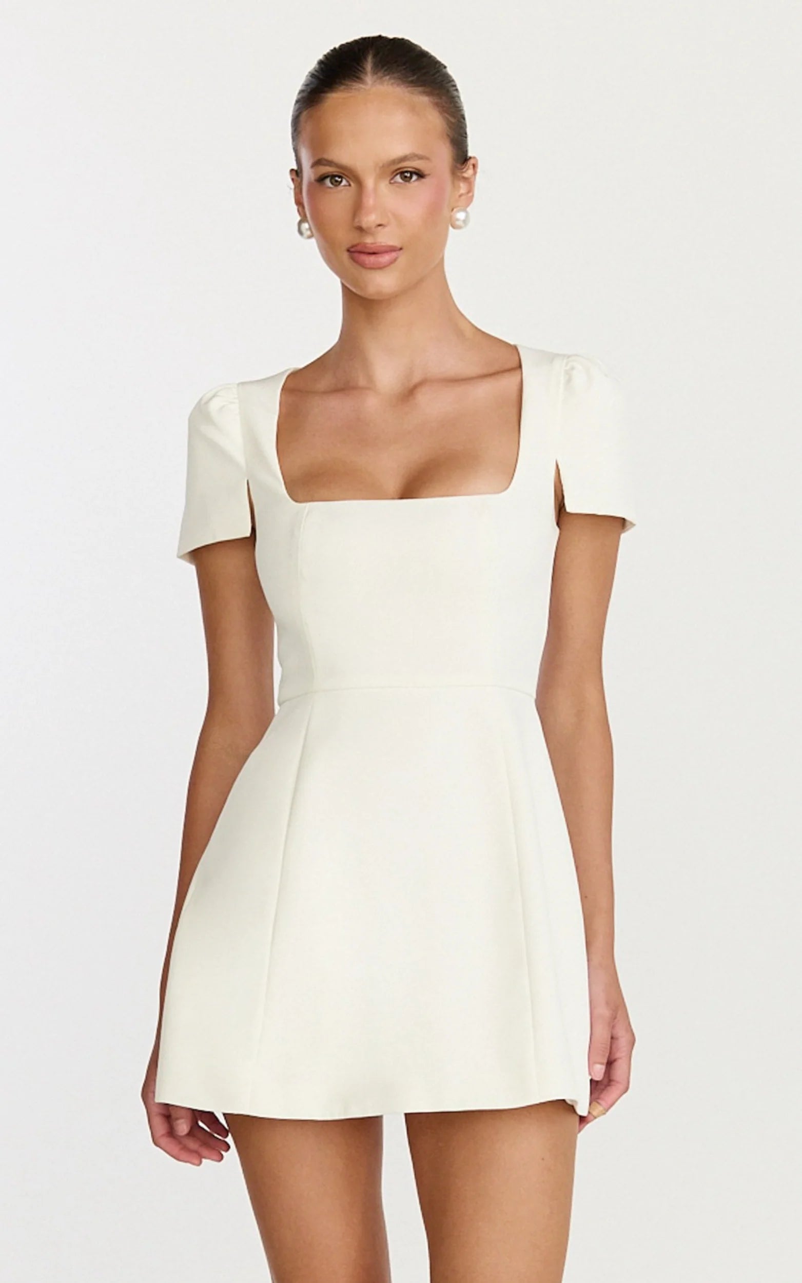 Zinnia Mini Dress - Square Neck Tulip Dress in White