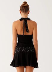 Devoted Halterneck Top - Black Polka Dot